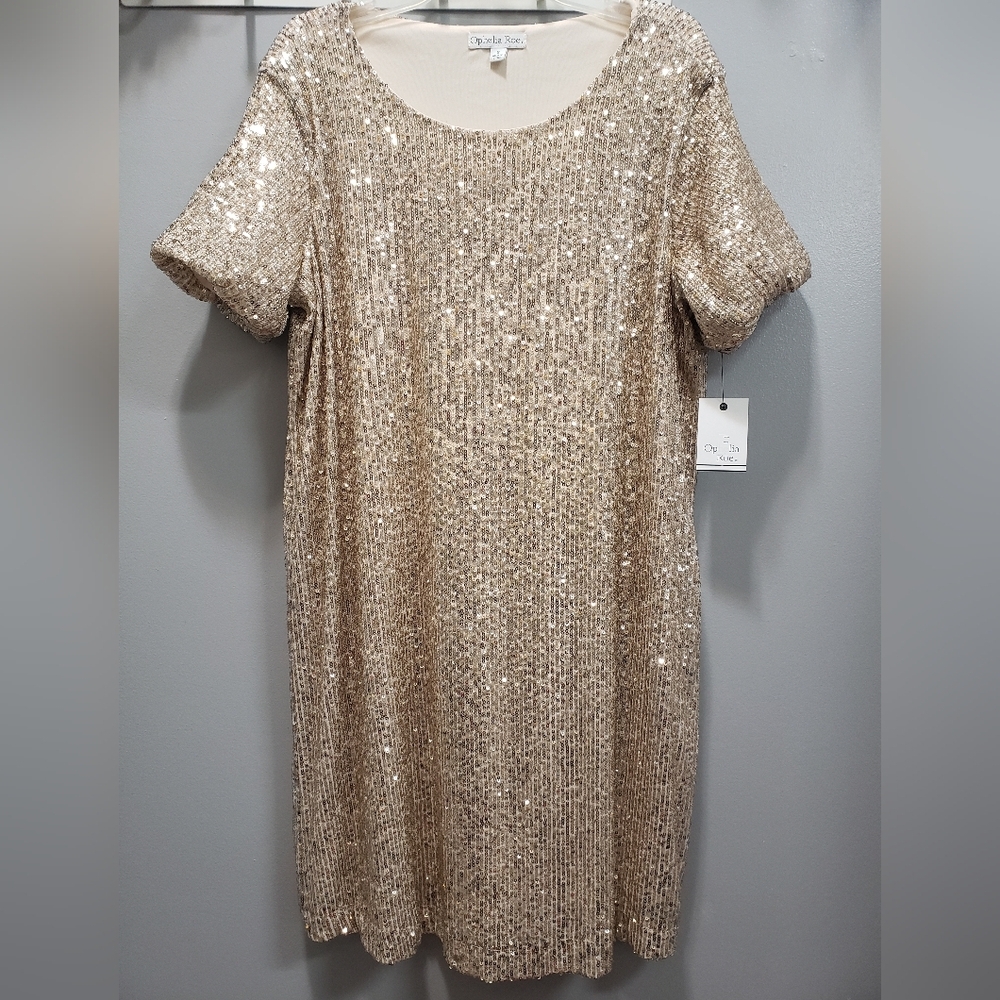 Ophelia Roe NWT Tiny Sequin Covered Rose Gold Dress, Small